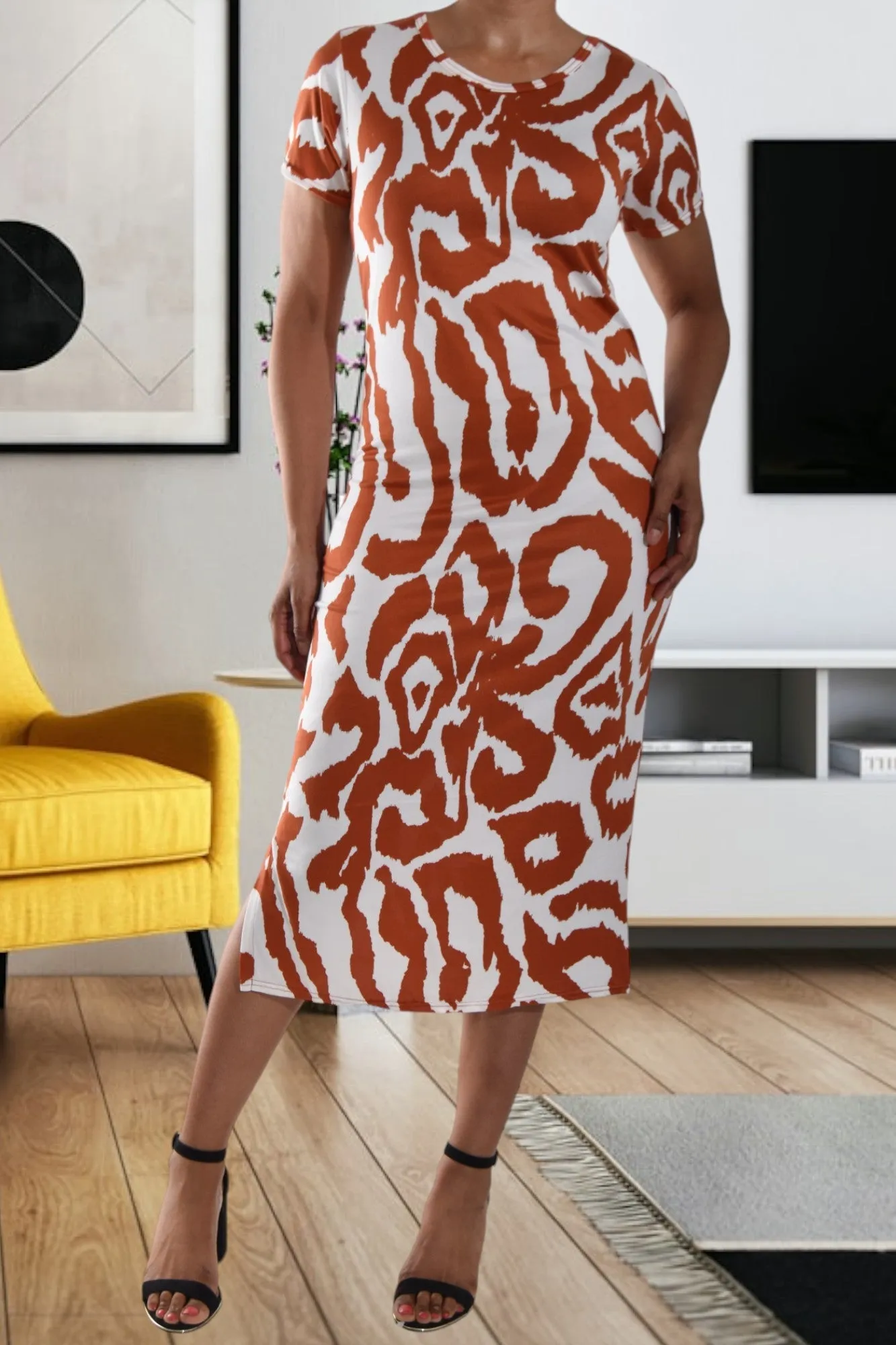 Orange  Slit Bodycon Dress