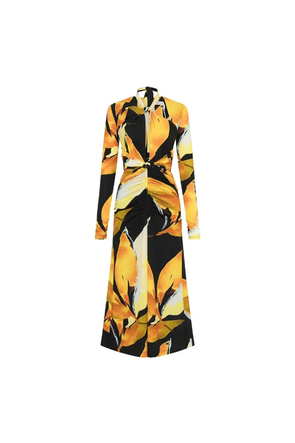 Petals Of Paradise Long Sleeve Midi Dress Print