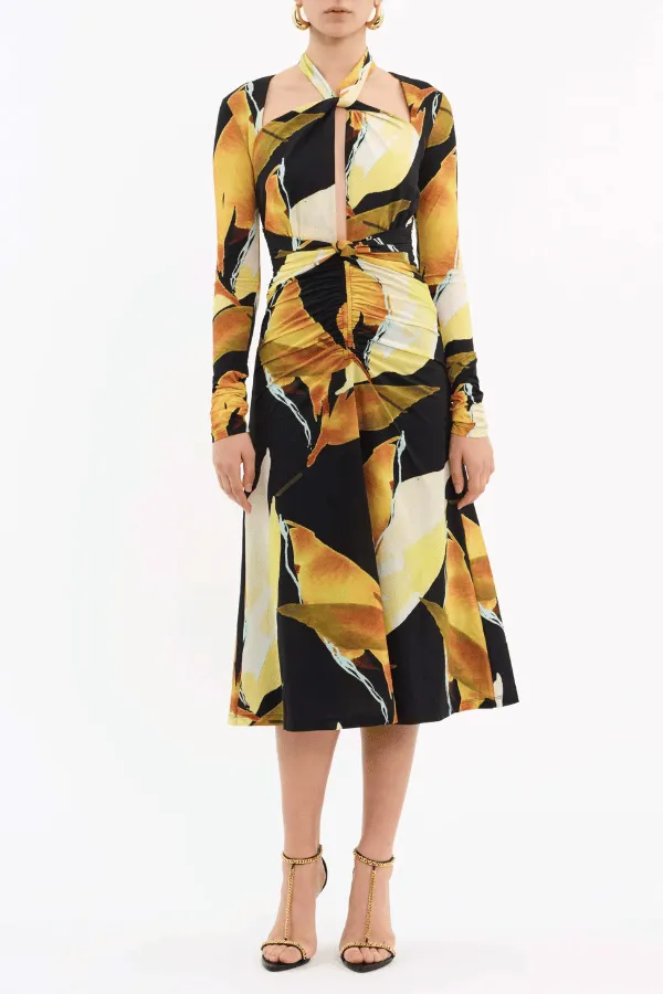 Petals Of Paradise Long Sleeve Midi Dress Print