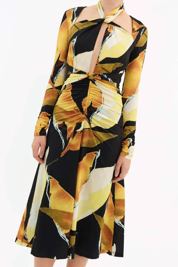 Petals Of Paradise Long Sleeve Midi Dress Print