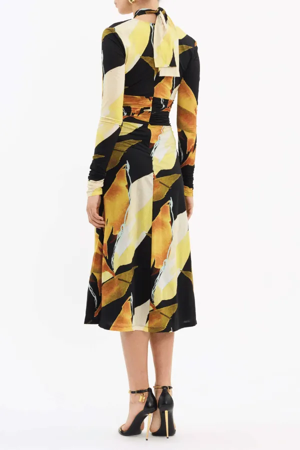 Petals Of Paradise Long Sleeve Midi Dress Print