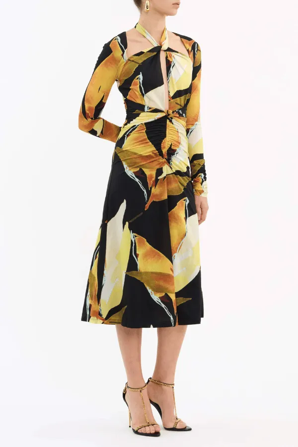 Petals Of Paradise Long Sleeve Midi Dress Print