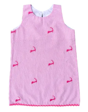 Pink Seersucker Dress with Pink Embroidered Cape Cods