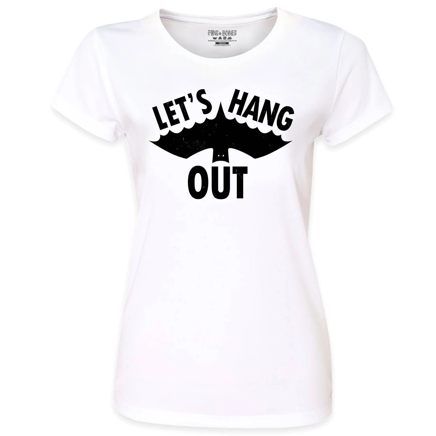 Pins & Bones Halloween Shirt, Funny Upside-Down Bat, Let’s Hang Out Women’s Top