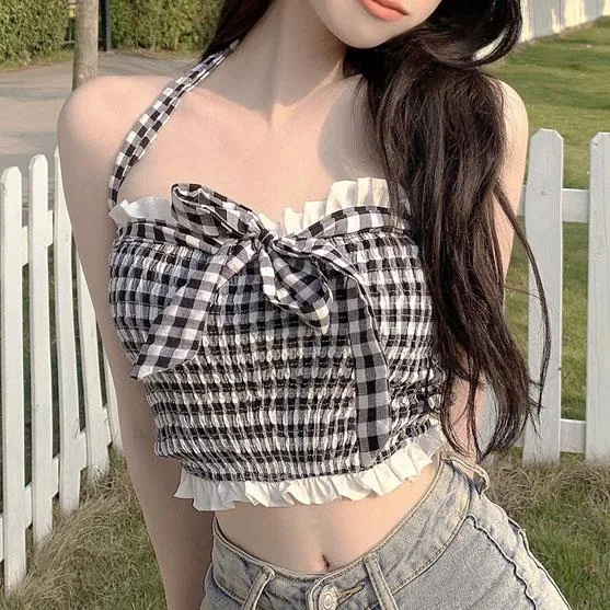 Plaid Bow Ruffle Top SD01337