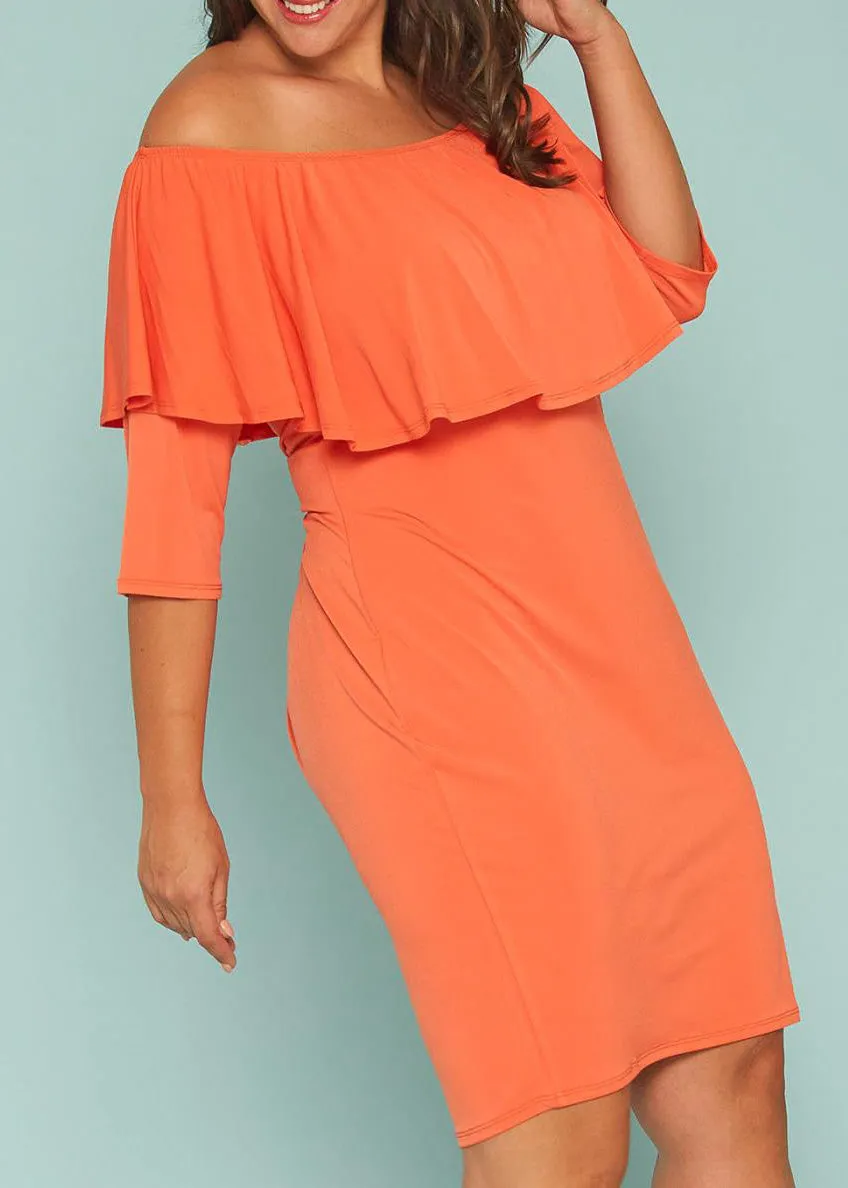 Plus Size Off Shoulder Ruffle Knee Bodycon Dress