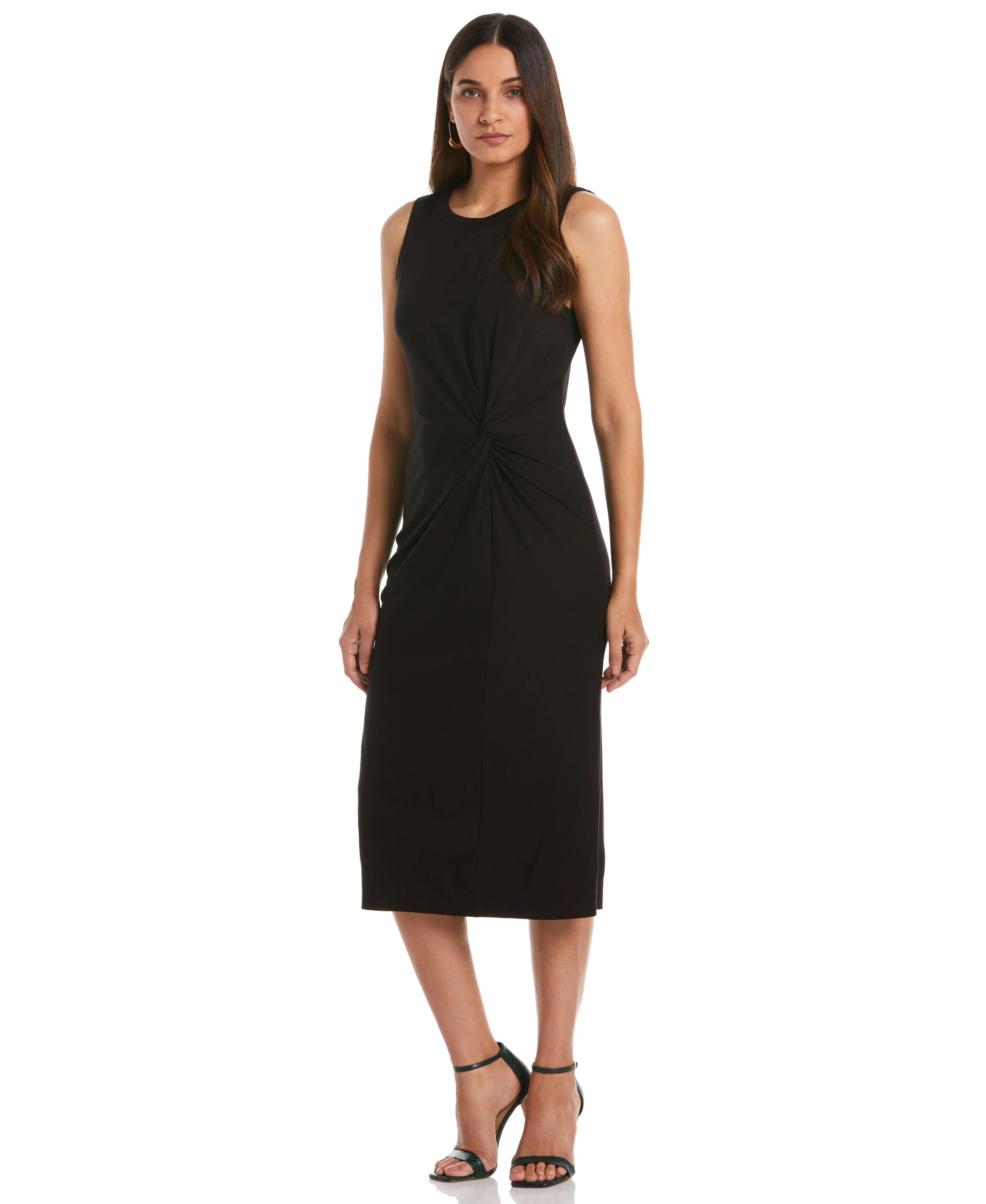 Ponte Knit Twist Front Midi Dress
