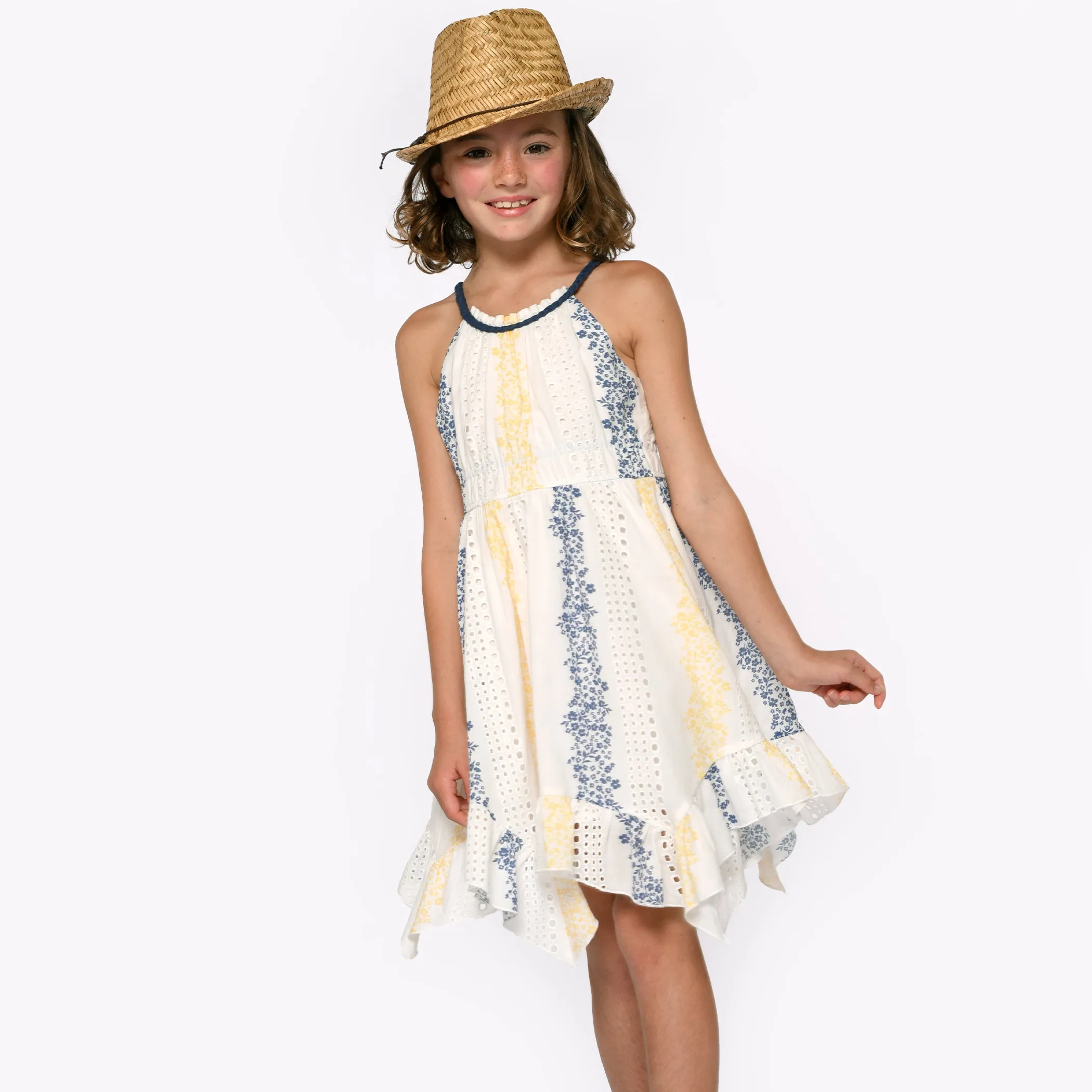 Printed Eyelet Halter Dress