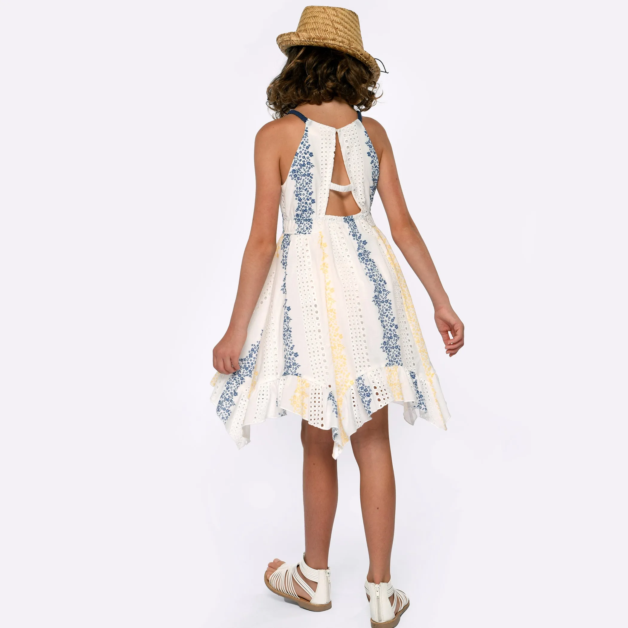 Printed Eyelet Halter Dress