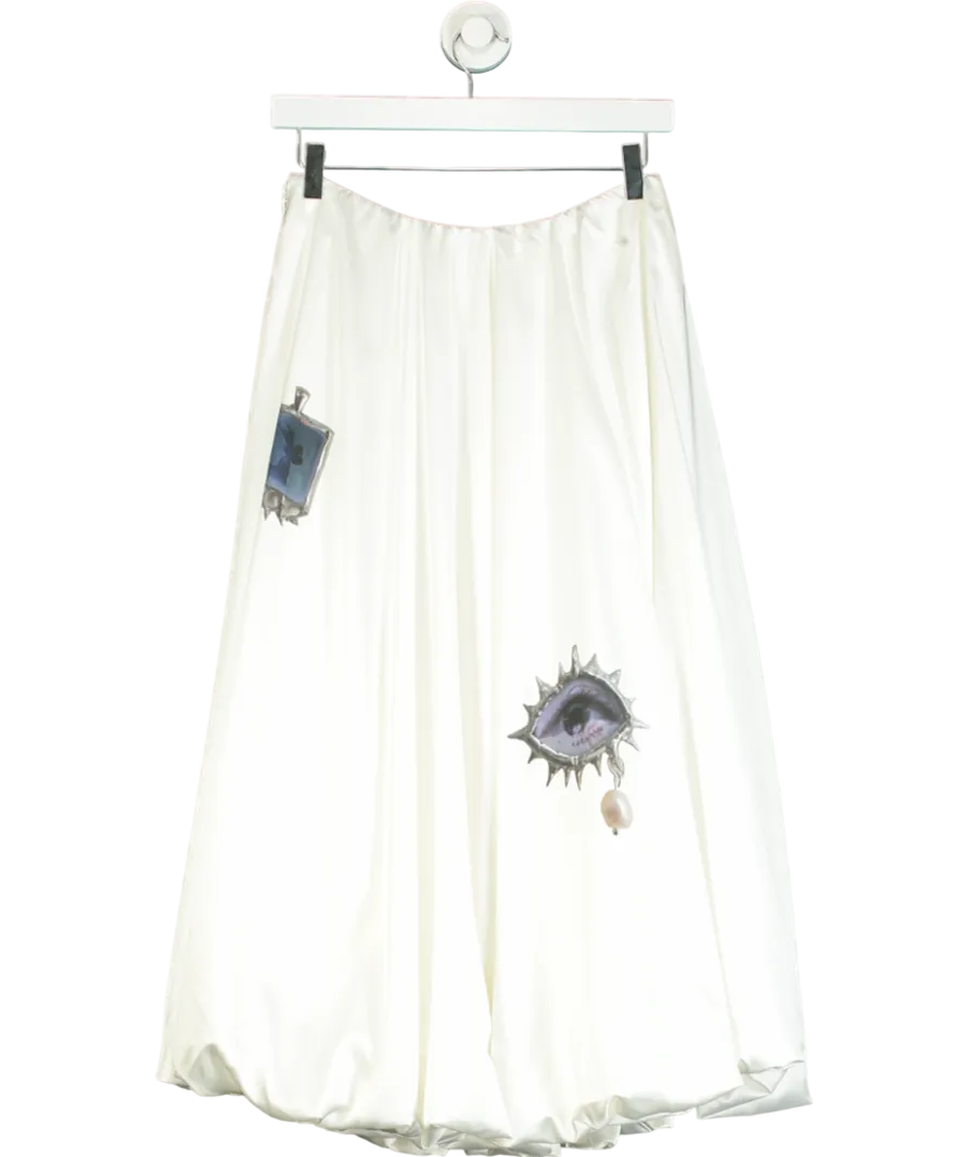 PROD White Printed Satin Midi Puff Skirt UK M