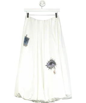 PROD White Printed Satin Midi Puff Skirt UK M