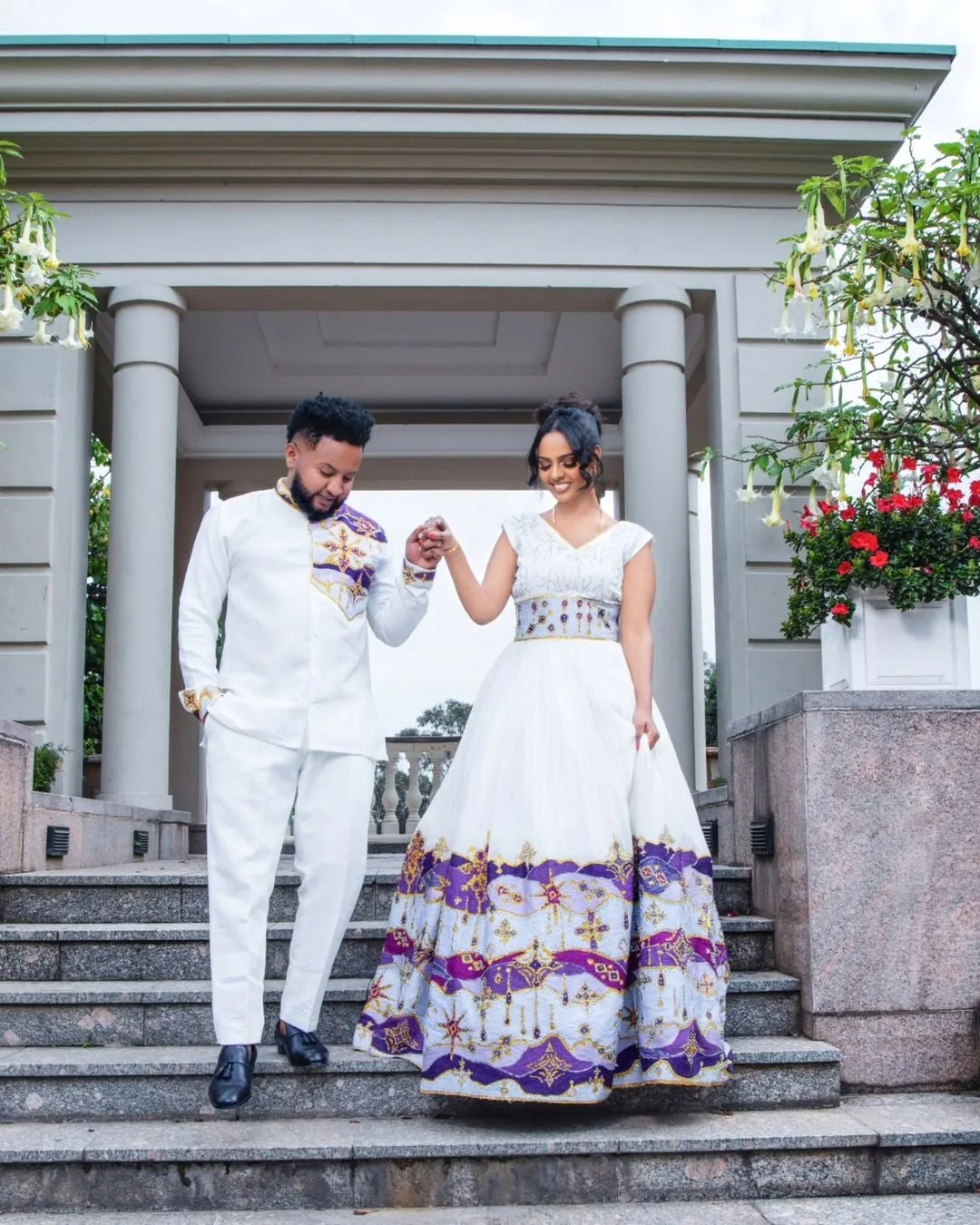 Purple Habesha Couples Outfit Stunning Design with Elegant Flair Ethiopian Couples Outfit