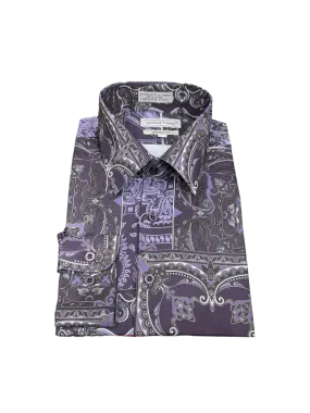 Purple Men's Fashion Design Paisley Dress Shirts Long Sleeves By Avanti Uomo