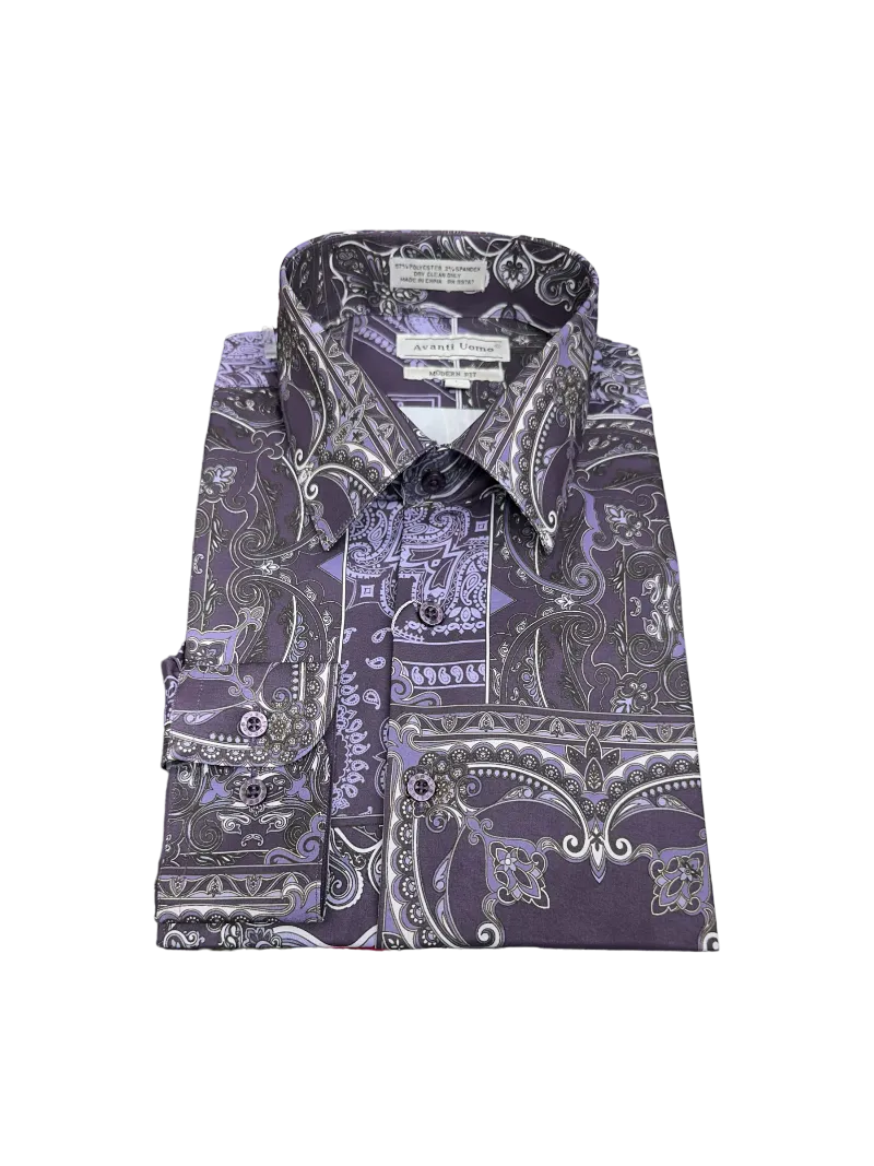 Purple Men's Fashion Design Paisley Dress Shirts Long Sleeves By Avanti Uomo
