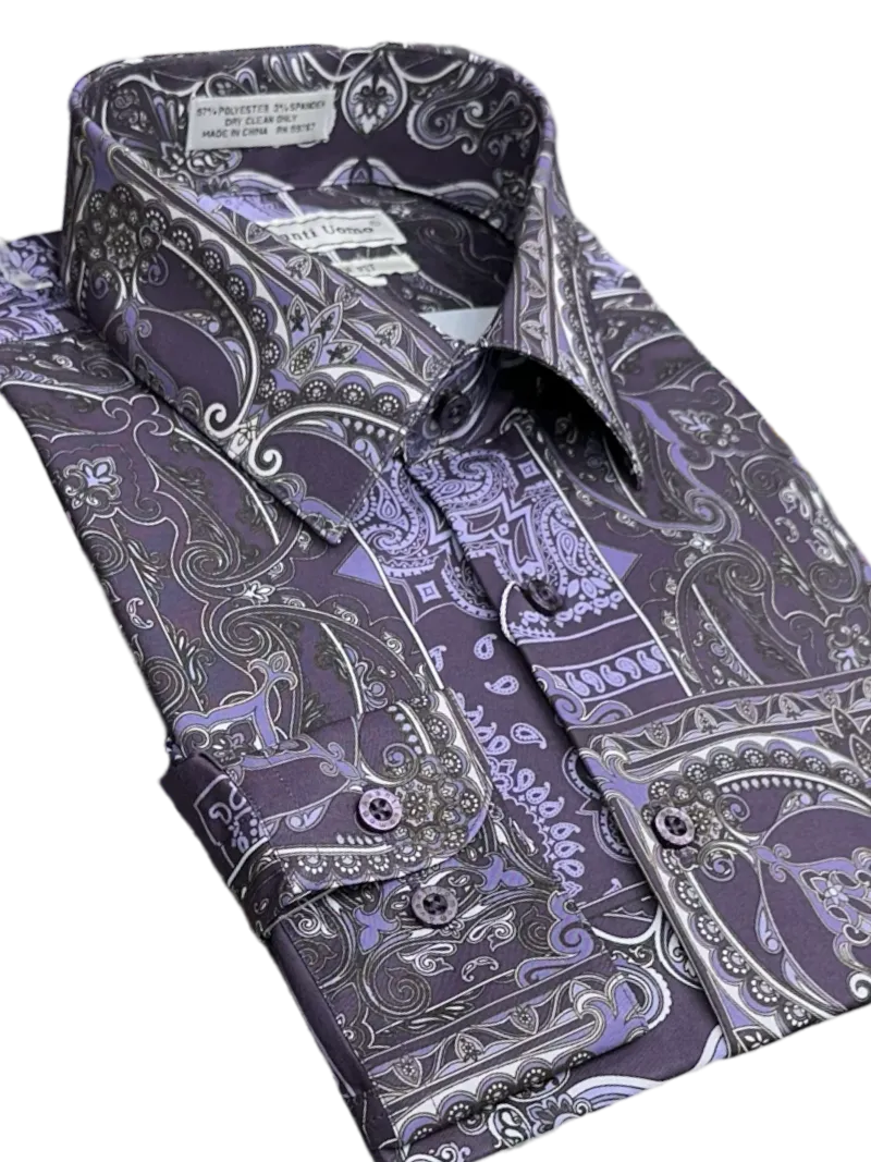 Purple Men's Fashion Design Paisley Dress Shirts Long Sleeves By Avanti Uomo