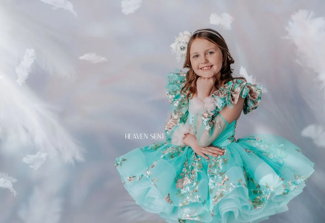 "Brynn" in Seafoam   detachable sleeves -  Petal Short Length Dress ( 7 Year - Petite 8 Year)