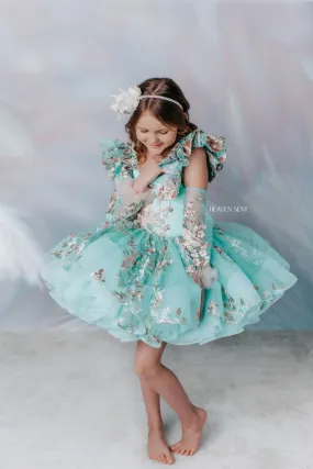 "Brynn" in Seafoam   detachable sleeves -  Petal Short Length Dress ( 7 Year - Petite 8 Year)