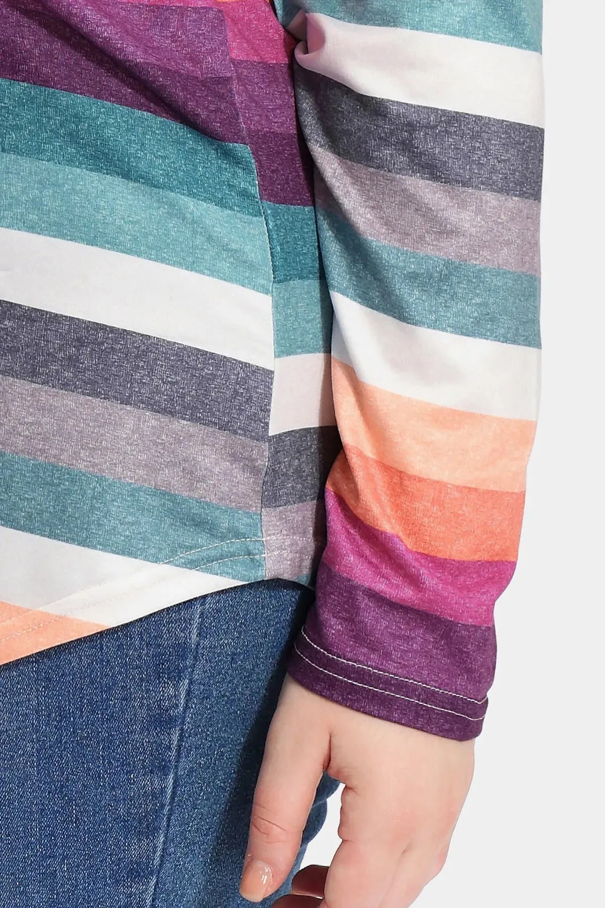 Rainbow Stripe V-neck Elastic Loose Shirt Top