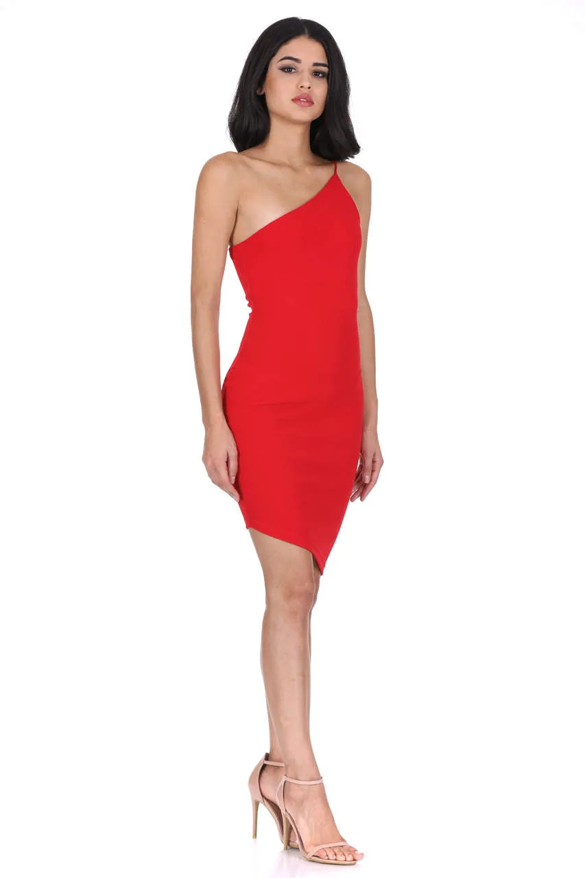 Red Off The Shoulder Asymmetric Hem Dress