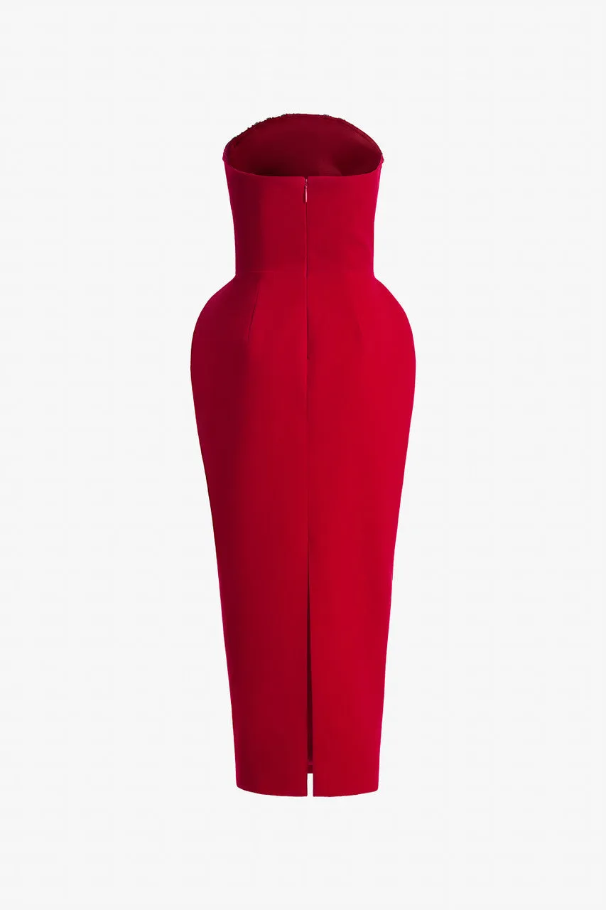 Red Velvet Dome-Neckline Bodycon Dress