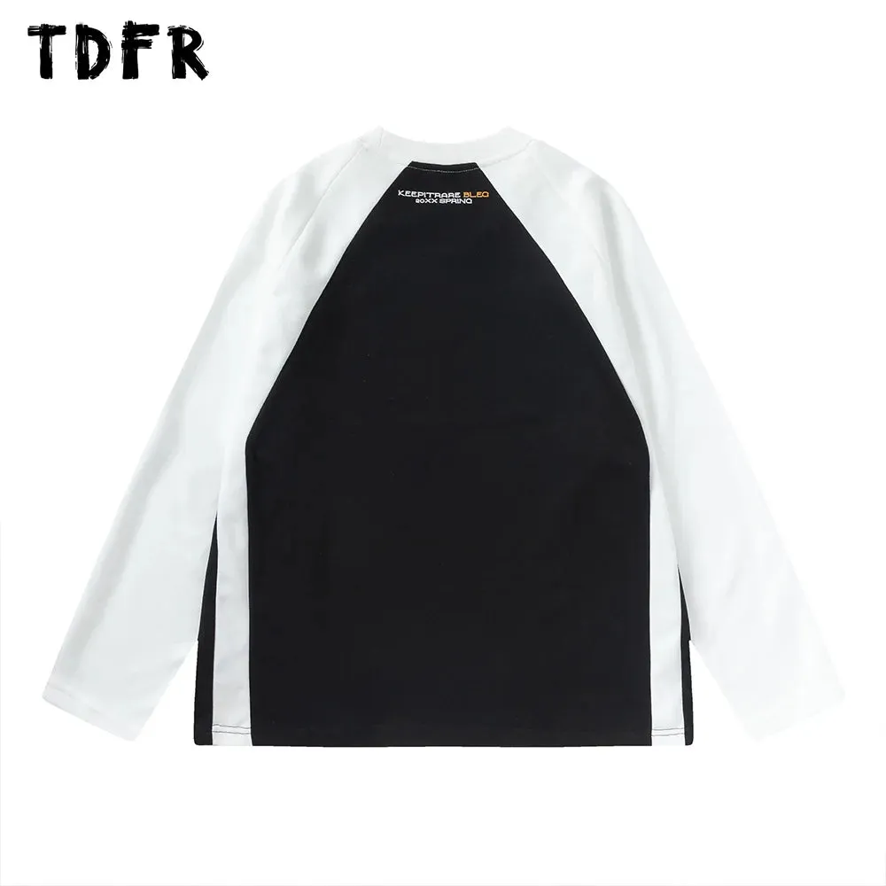 Retro Casual Loose Crew Neck Long Sleeve T-shirt with Letter Print