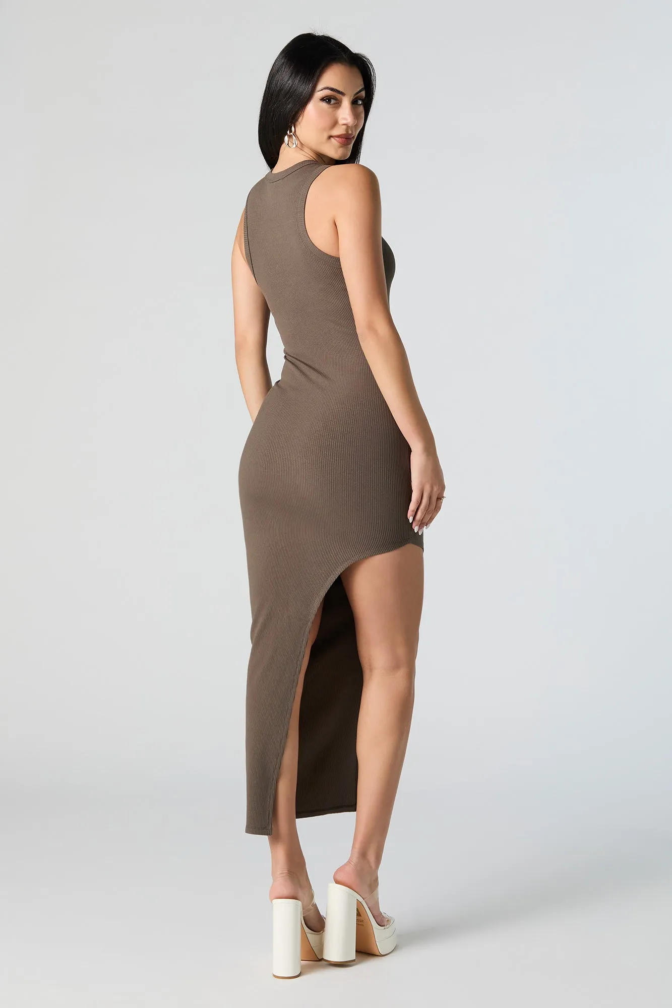 Ribbed Asymmetrical Midi Dress