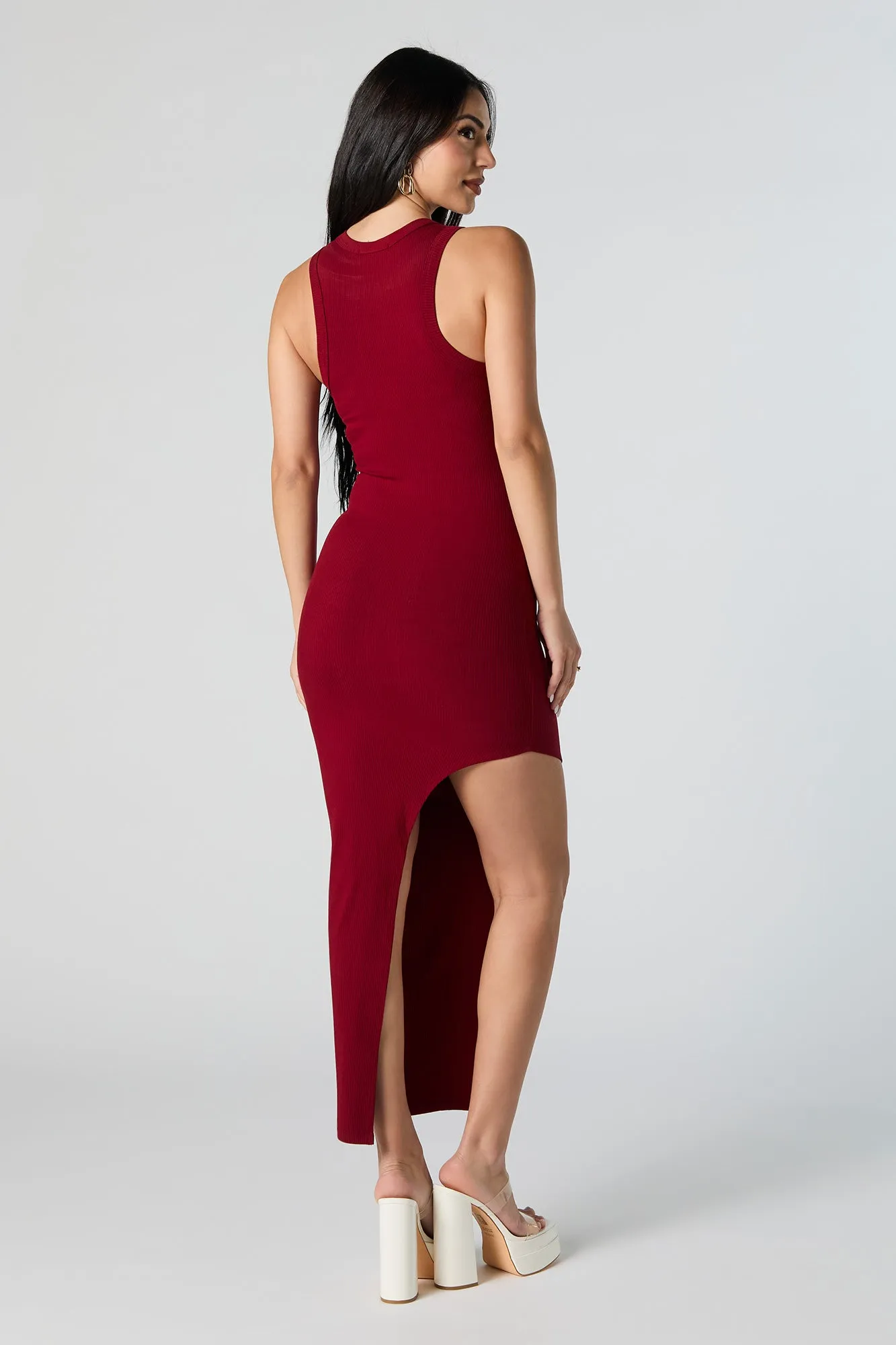 Ribbed Asymmetrical Midi Dress
