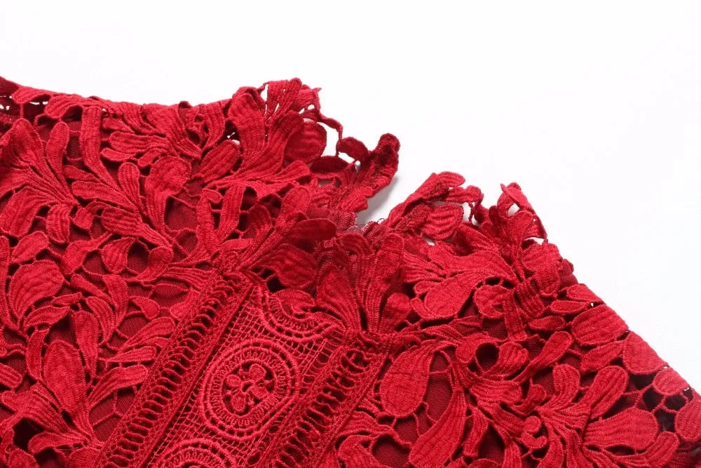 Ruffles Hollow Out Lace Bodycon Dress