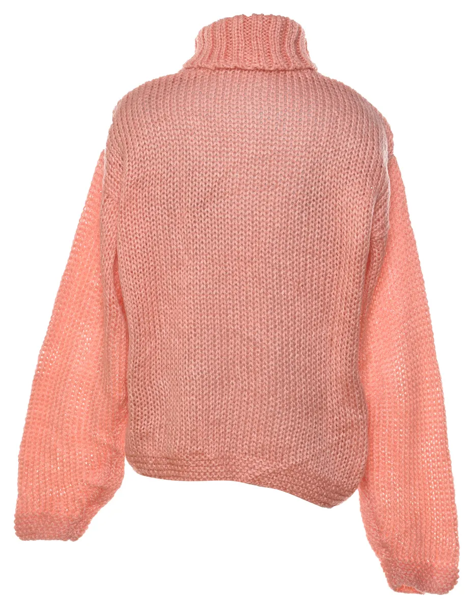 Salmon Pink Turtleneck Jumper - L