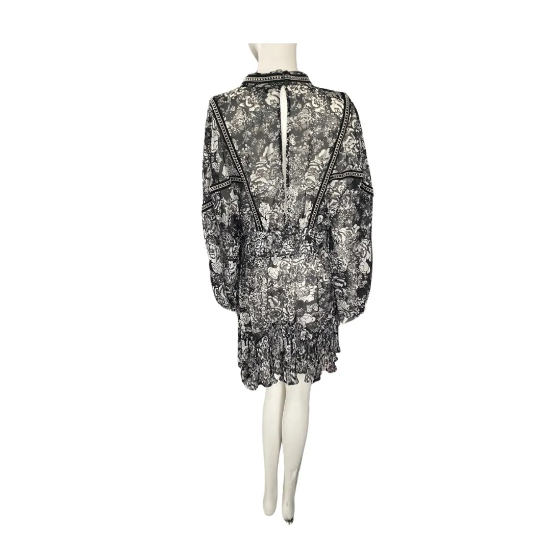 Sheer Floral Mini Dress Black SIZE 16