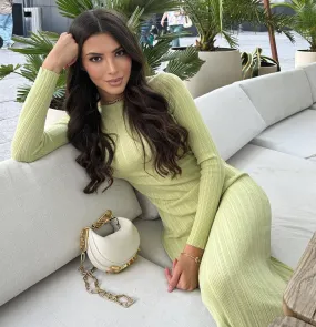 Slim long-sleeved knitted long dress