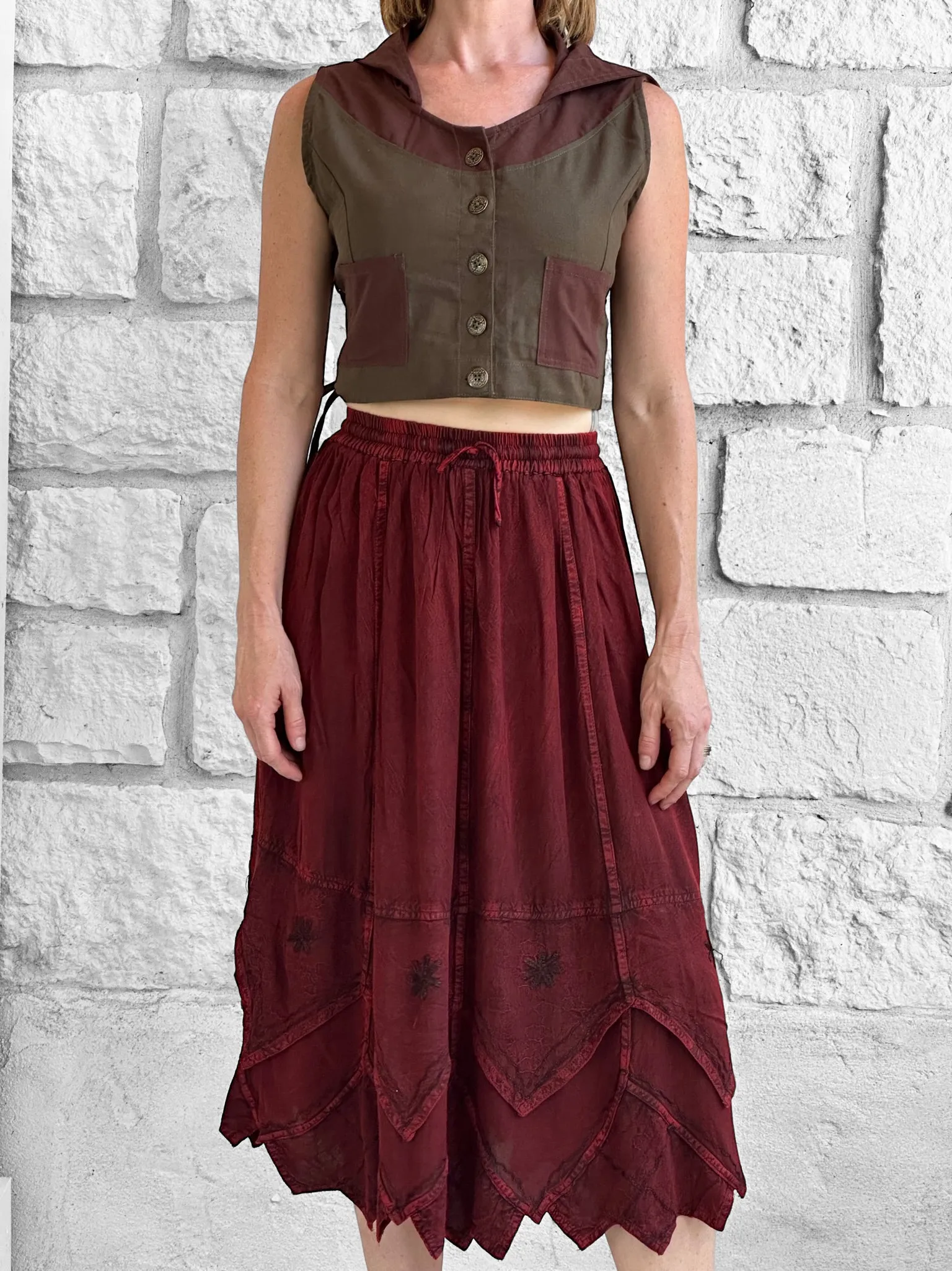 'Snowflake Skirt' - Stone Dark Red