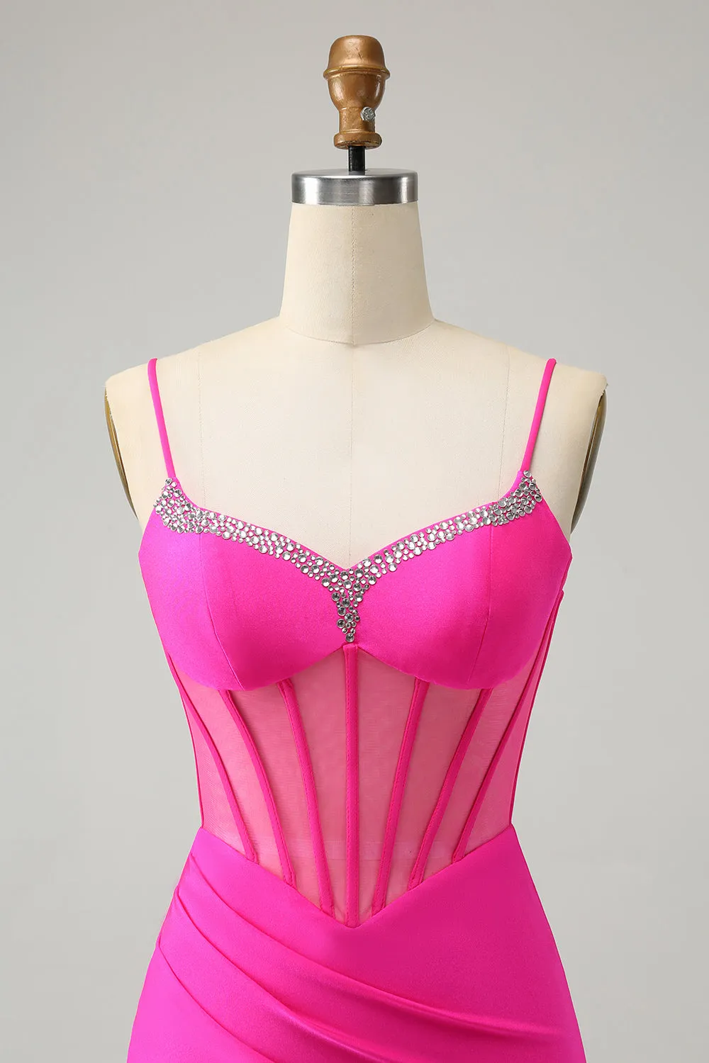 Stylish Purple Bodycon Lace Up Back Beaded Corset Short Homecoming Dress with Slit