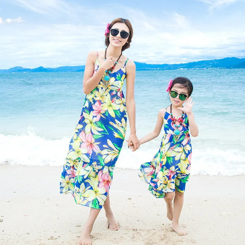 Sweet Sling Chiffon Girls Beach Dress | Floral Bohemian Style