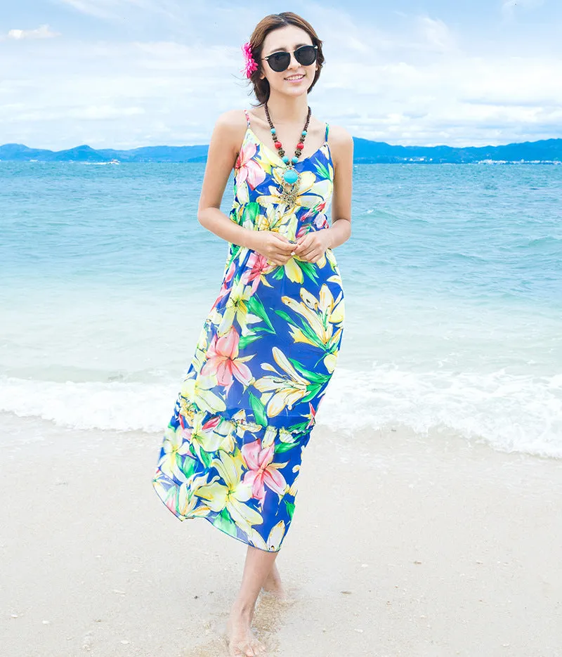 Sweet Sling Chiffon Girls Beach Dress | Floral Bohemian Style