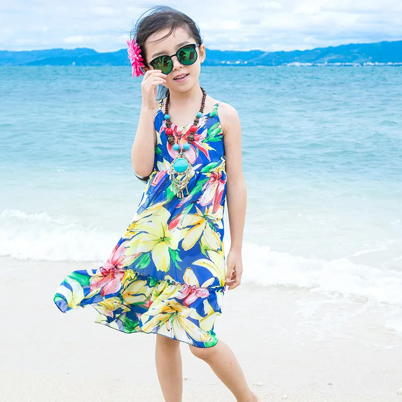 Sweet Sling Chiffon Girls Beach Dress | Floral Bohemian Style