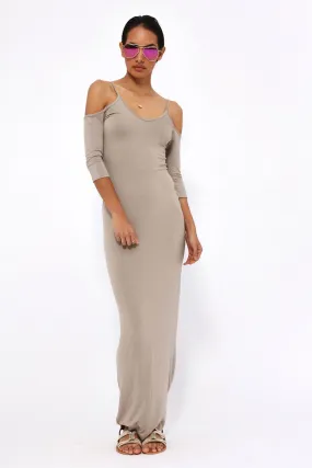 Taupe Open Shoulder Maxi Dress