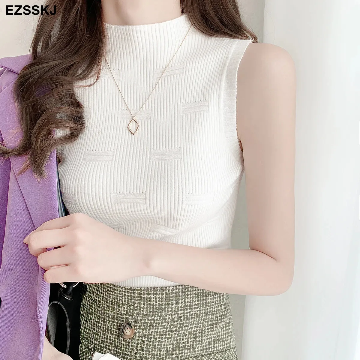 Turtleneck Basic Sleeveless Tank Top