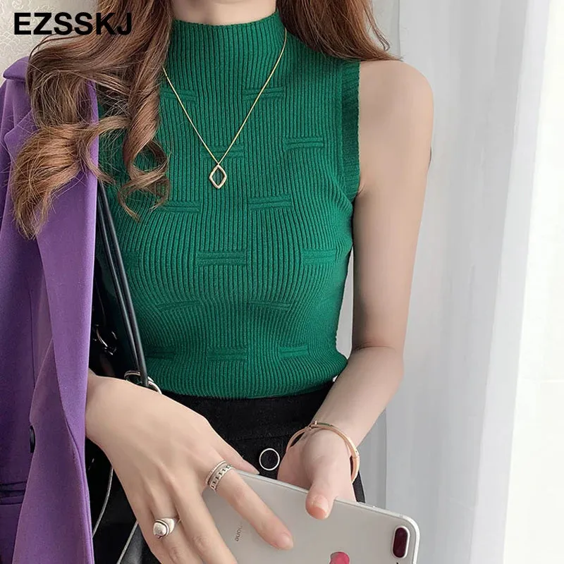 Turtleneck Basic Sleeveless Tank Top