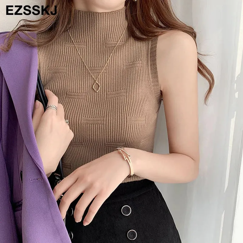 Turtleneck Basic Sleeveless Tank Top