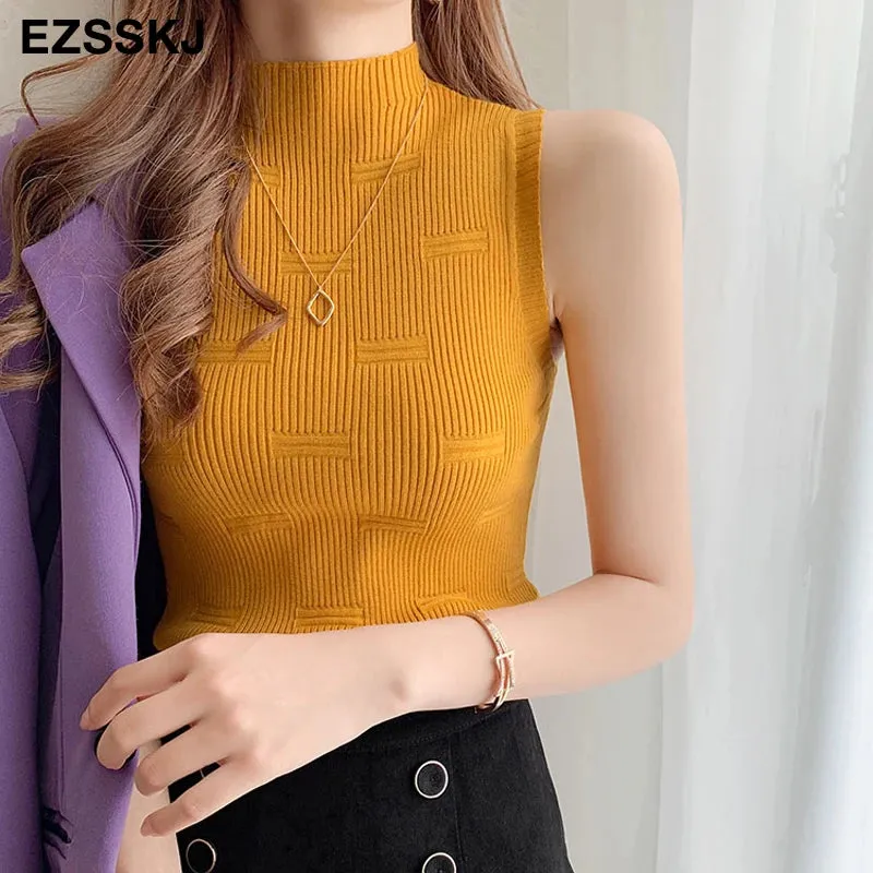 Turtleneck Basic Sleeveless Tank Top