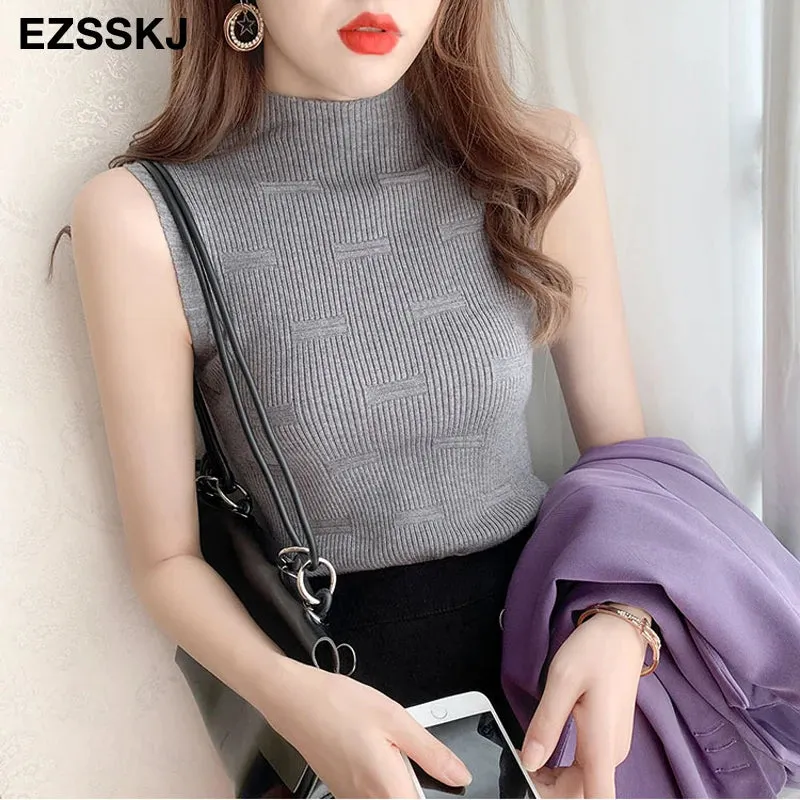 Turtleneck Basic Sleeveless Tank Top