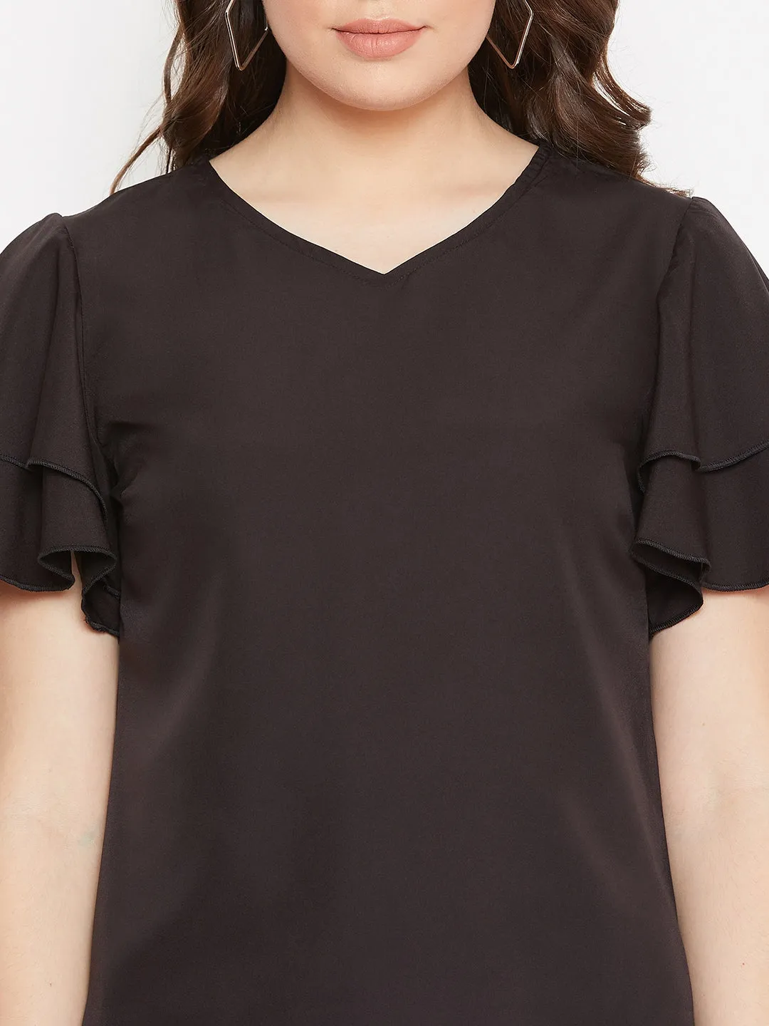 V-Neck Top & Front Button Skirt Set
