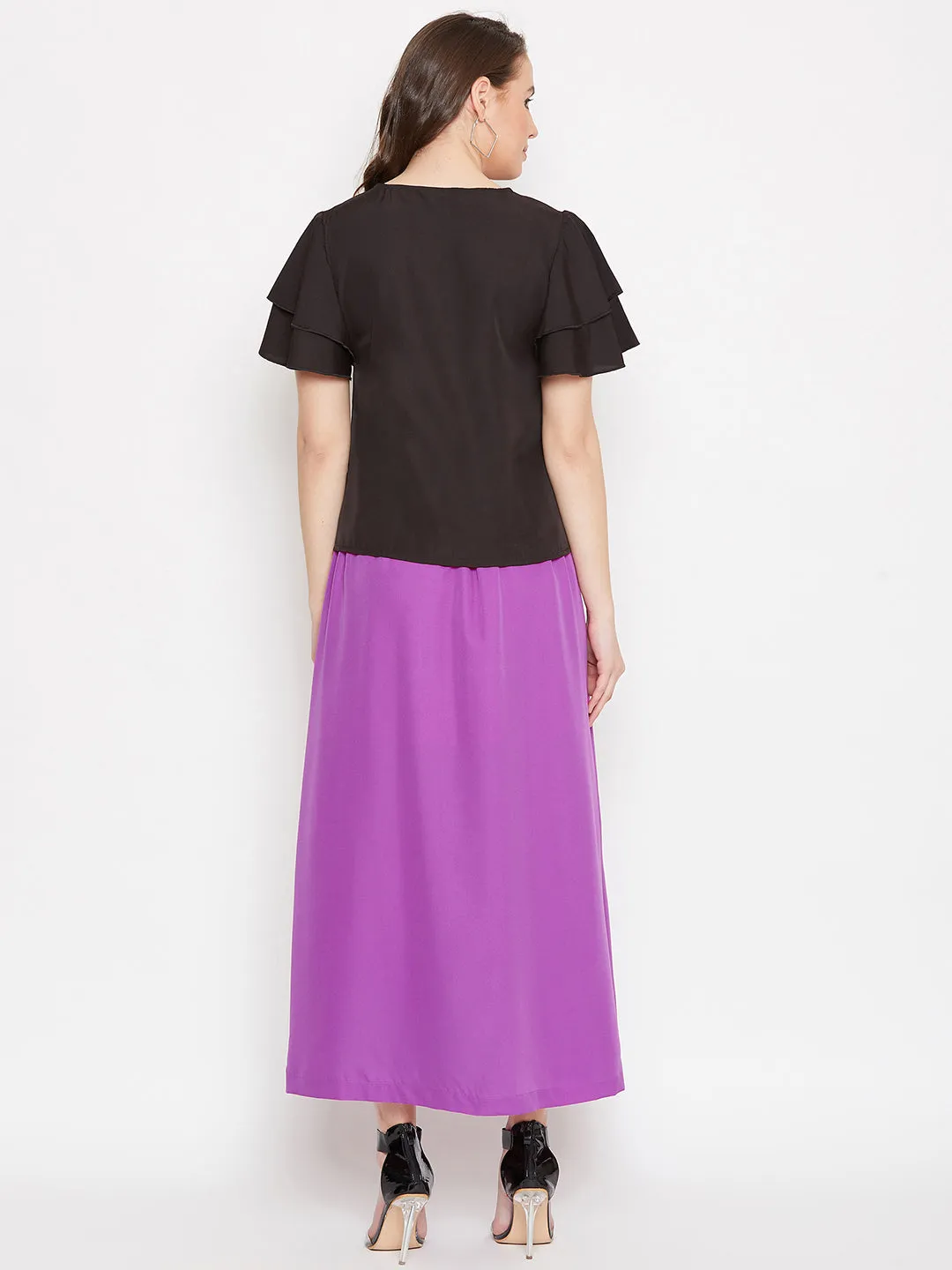 V-Neck Top & Front Button Skirt Set