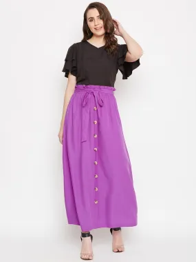 V-Neck Top & Front Button Skirt Set