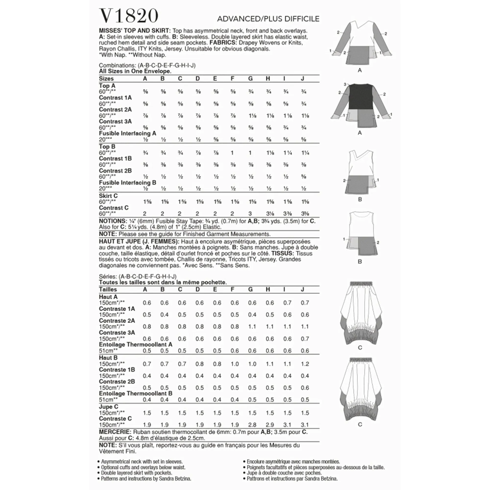V1820 Misses' Top and Skirt, Today's Fit By Sandra Betzina