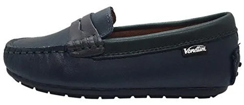Venettini Boy's Savor Navy Green Leather Slip On Contrast Trim Moccasin Loafer