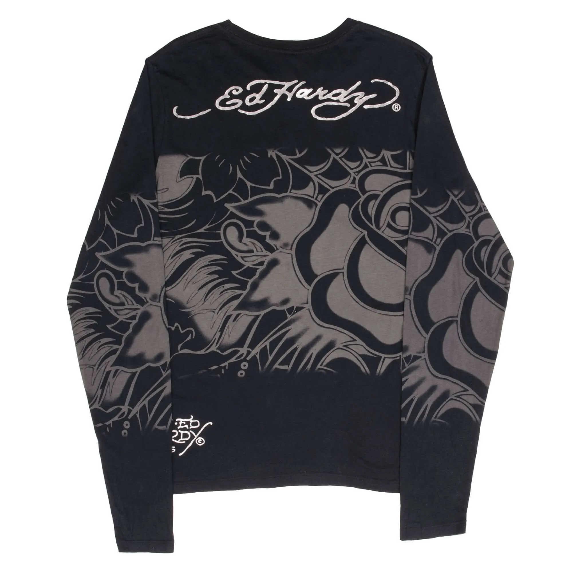VINTAGE ED HARDY DEATH OR GLORY LONG SLEEVE TEE SHIRT 2000S MEDIUM MADE IN USA