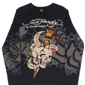 VINTAGE ED HARDY DEATH OR GLORY LONG SLEEVE TEE SHIRT 2000S MEDIUM MADE IN USA