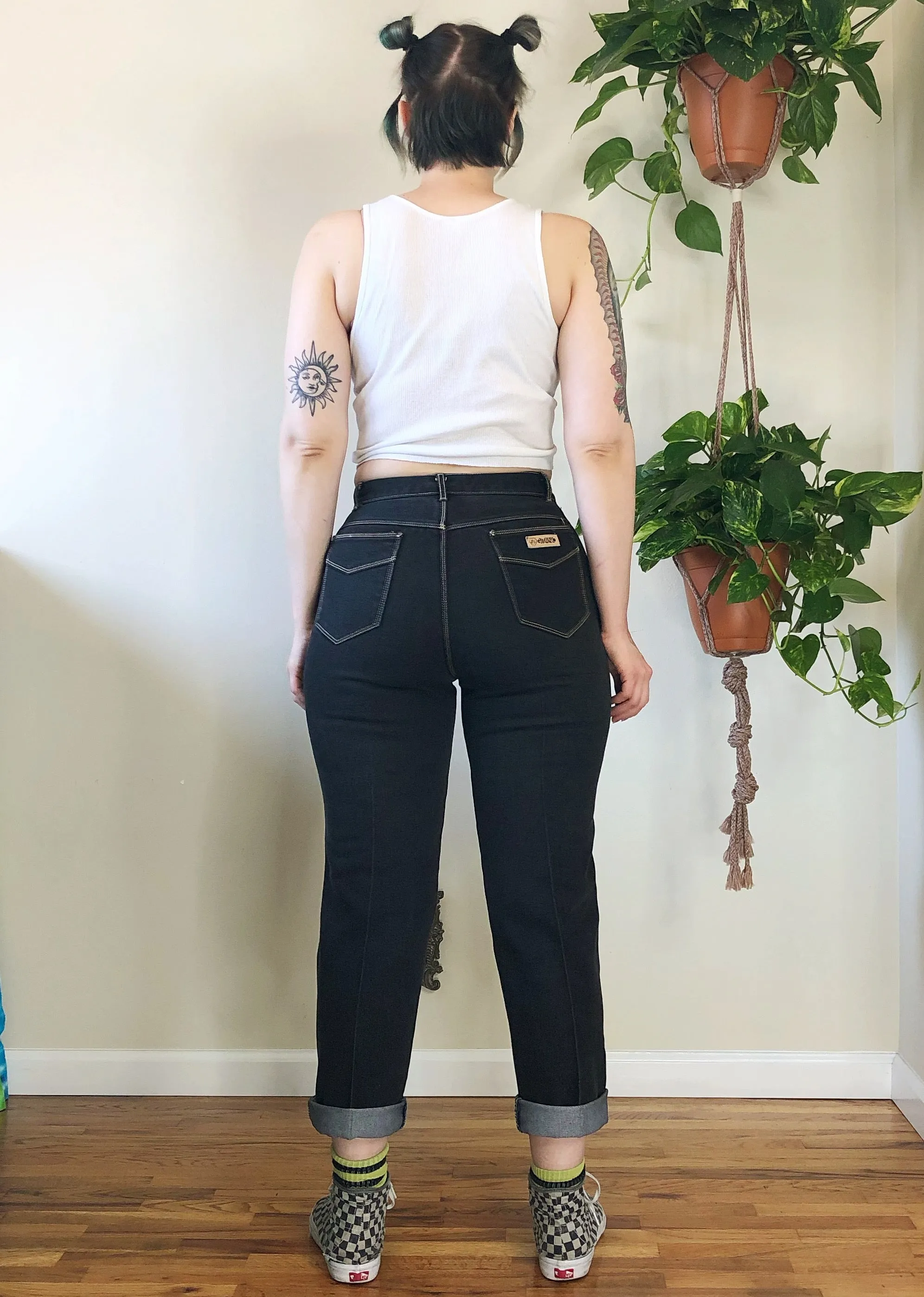 Vintage Gitano Black Jeans with Contrast Stitch - L/XL